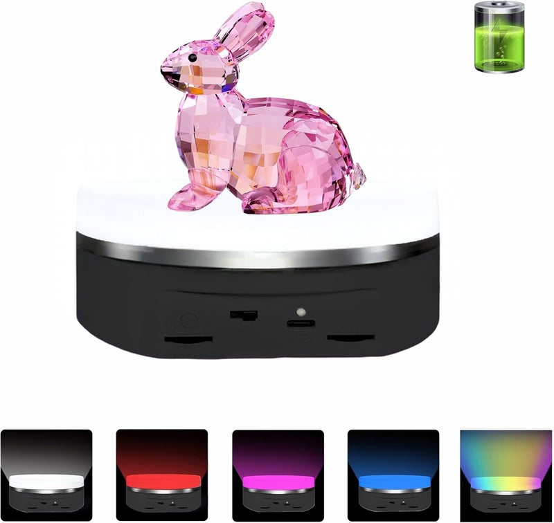 JAYEGT Variety Colors Full Panel LED Luminous Rotating Display Stand , 11 Lbs Load, 360 Degree Photography Turntable for Glass Crystal ，Jewelry (6.3inch / 5Color LED Light / Black/Rechargeabl) - Image 2